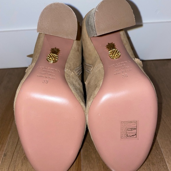 Aquazzura Tan Tiger Lilly Suede Fringe Booties 38 NEW - Picture 7 of 10